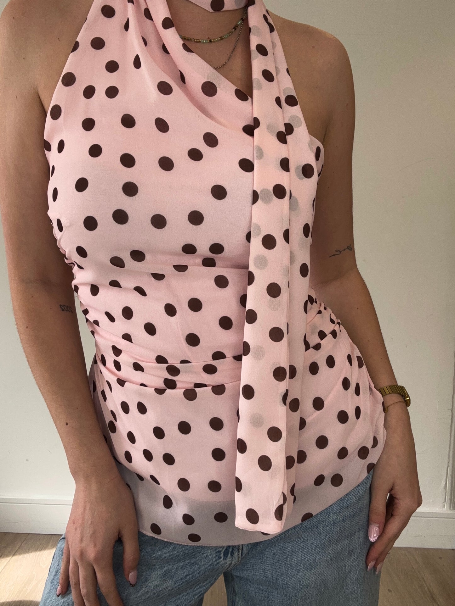 Scarf detail polka dot top