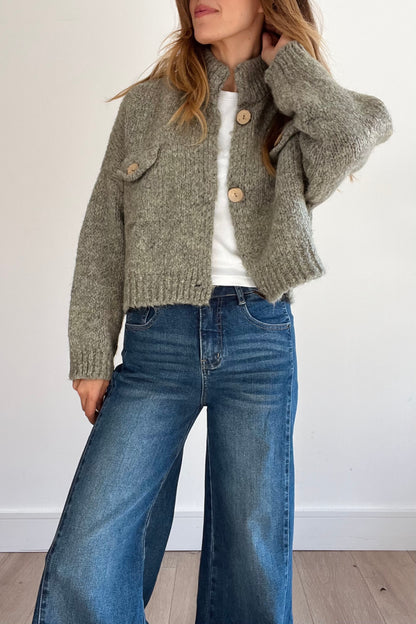 Chunky Knit Crop Cardigan in Cream