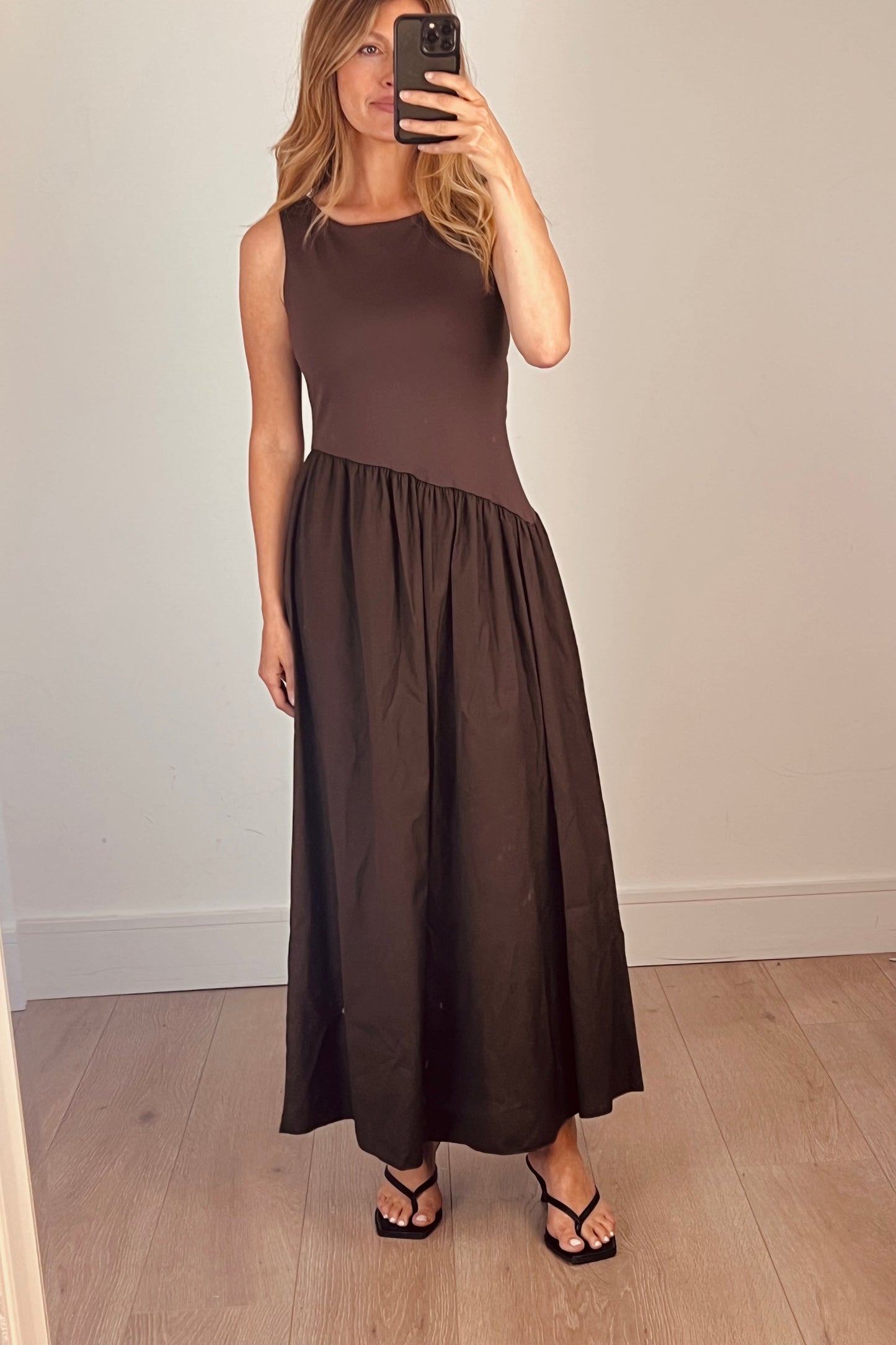 Chocolate Brown Asymmetric Maxi Dress