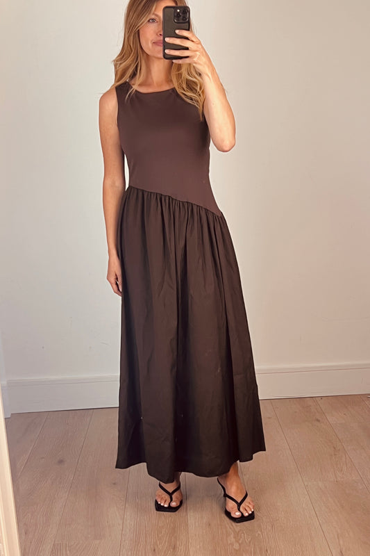 Chocolate Brown Asymmetric Maxi Dress