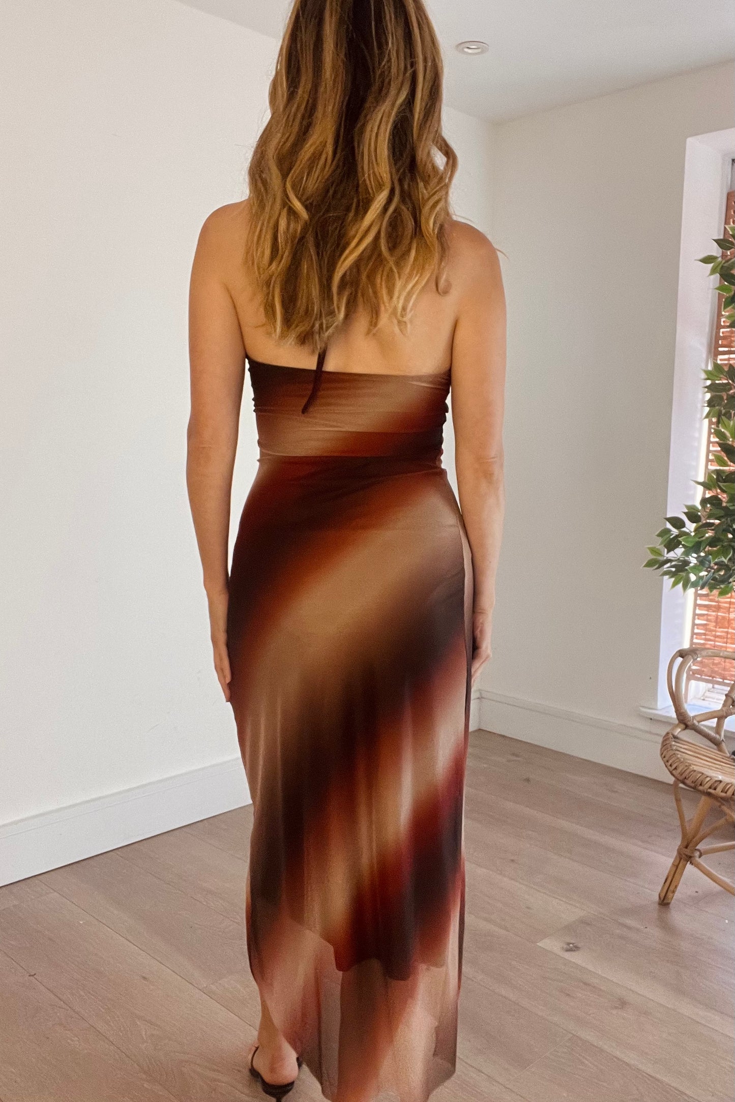 Abstract Print Halterneck Midi Dress