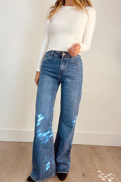 Blue High Waist Wide Leg Jeans