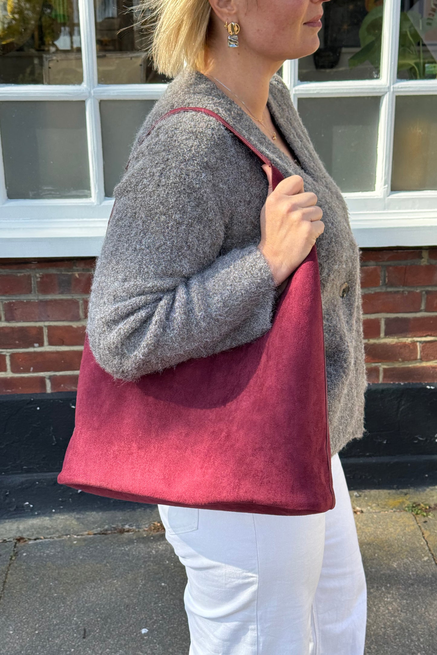 Burgundy Suedette Handbag