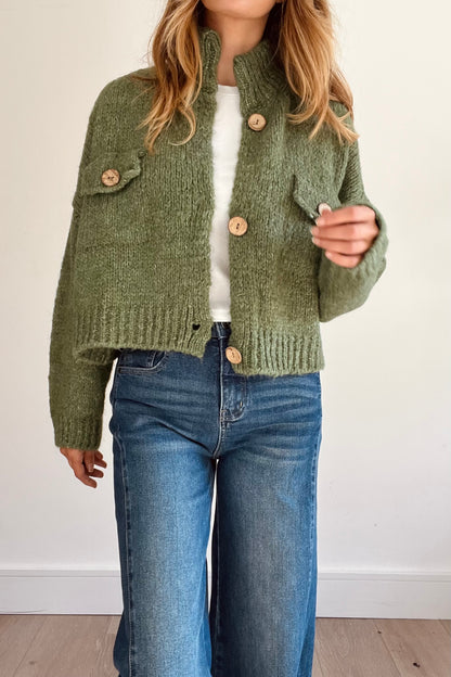 Chunky Knit Crop Cardigan in Cream