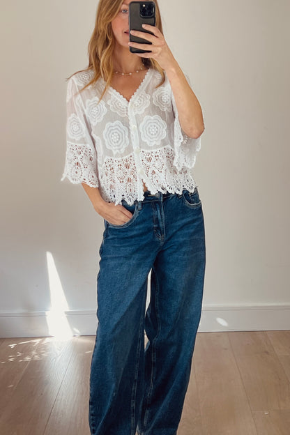 Crochet Detail Crop Cardigan