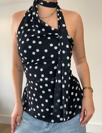 Scarf detail polka dot top