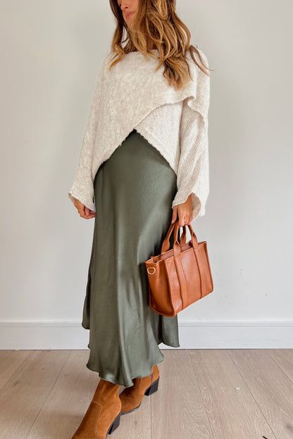 Satin Skirt in Dark Khaki