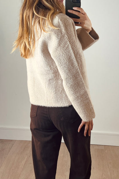 Fluffy Toggle Cardigan in Beige
