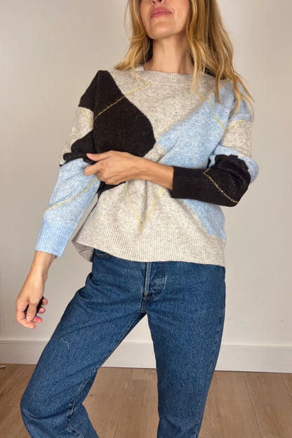 Soft Argyle Knit Jumper in Pale Blue