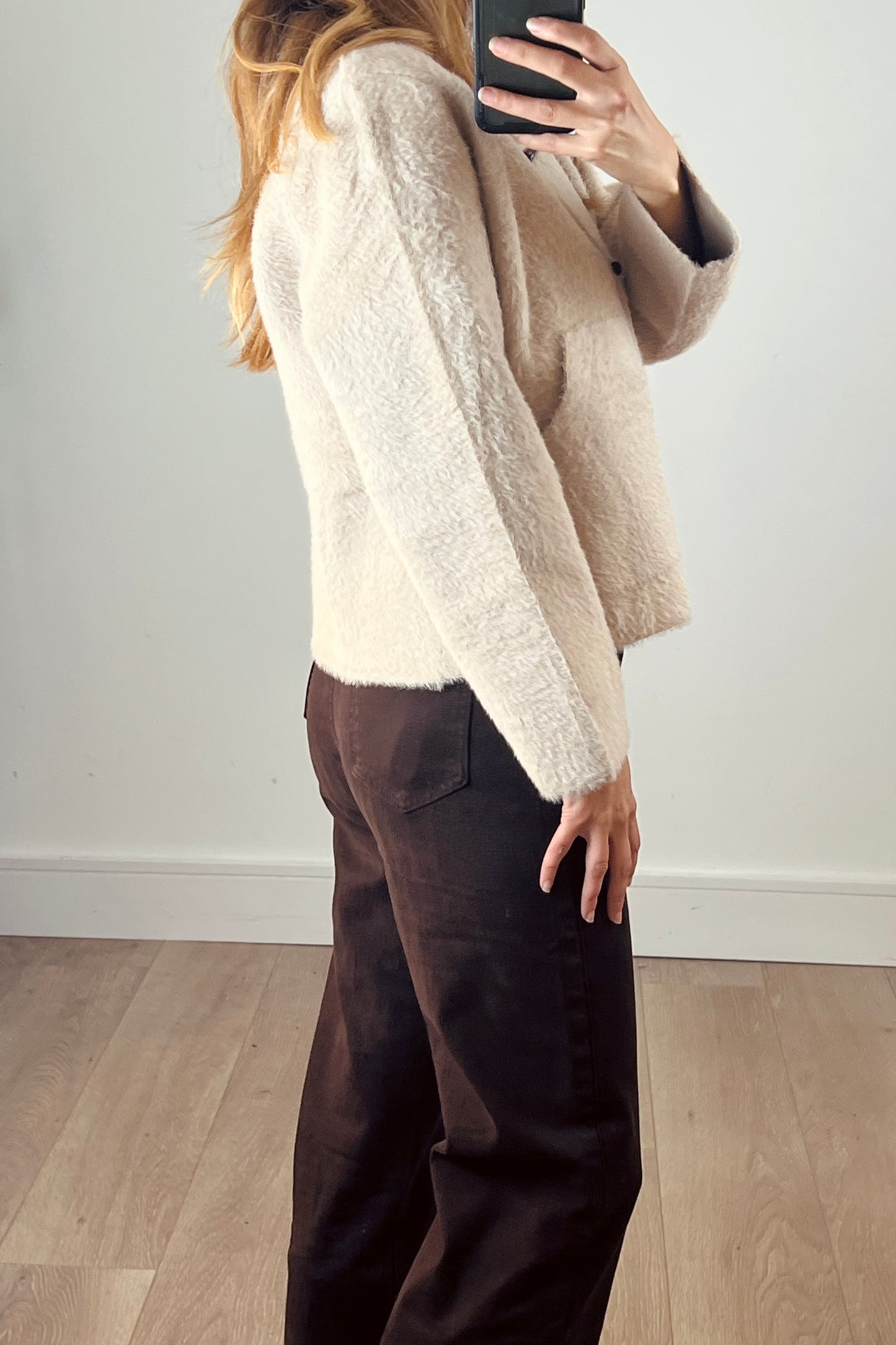 Fluffy Toggle Cardigan in Beige