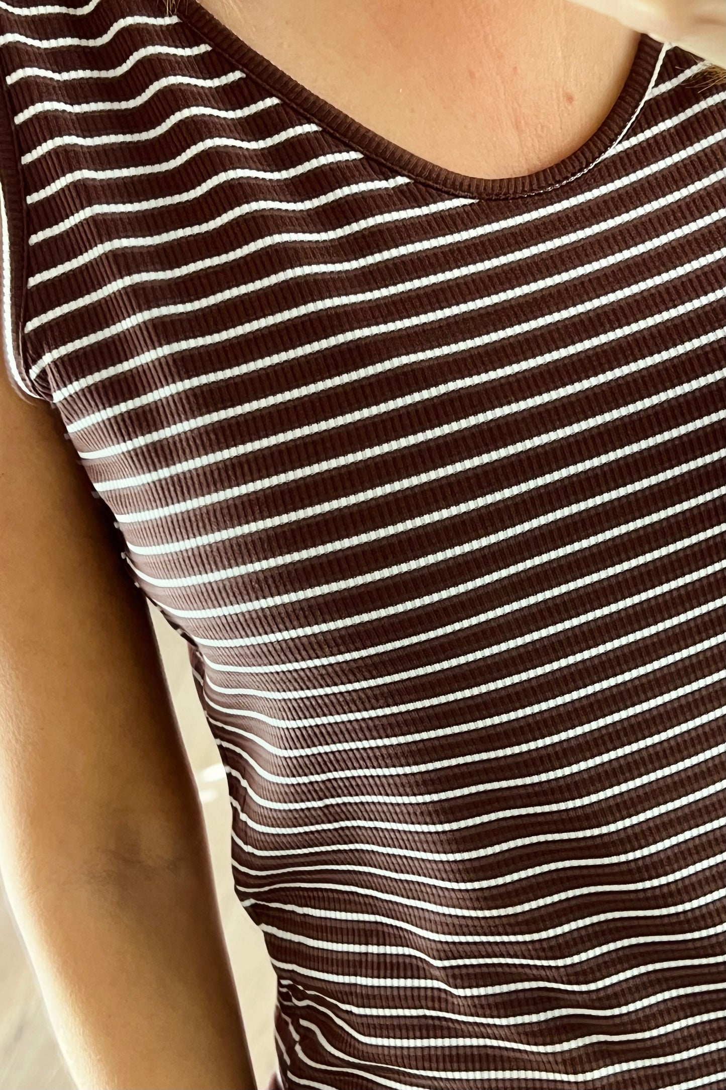 Scoop Neck Stripe Ribbed Vest