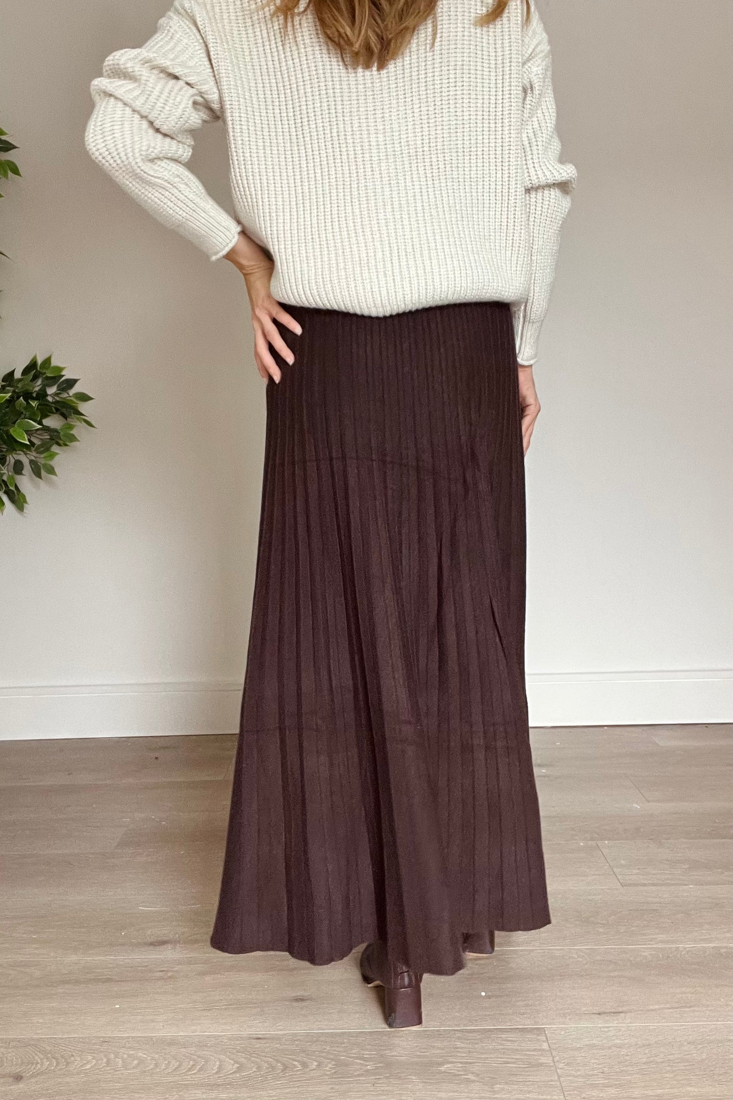 Pleated Knit Maxi Skirt