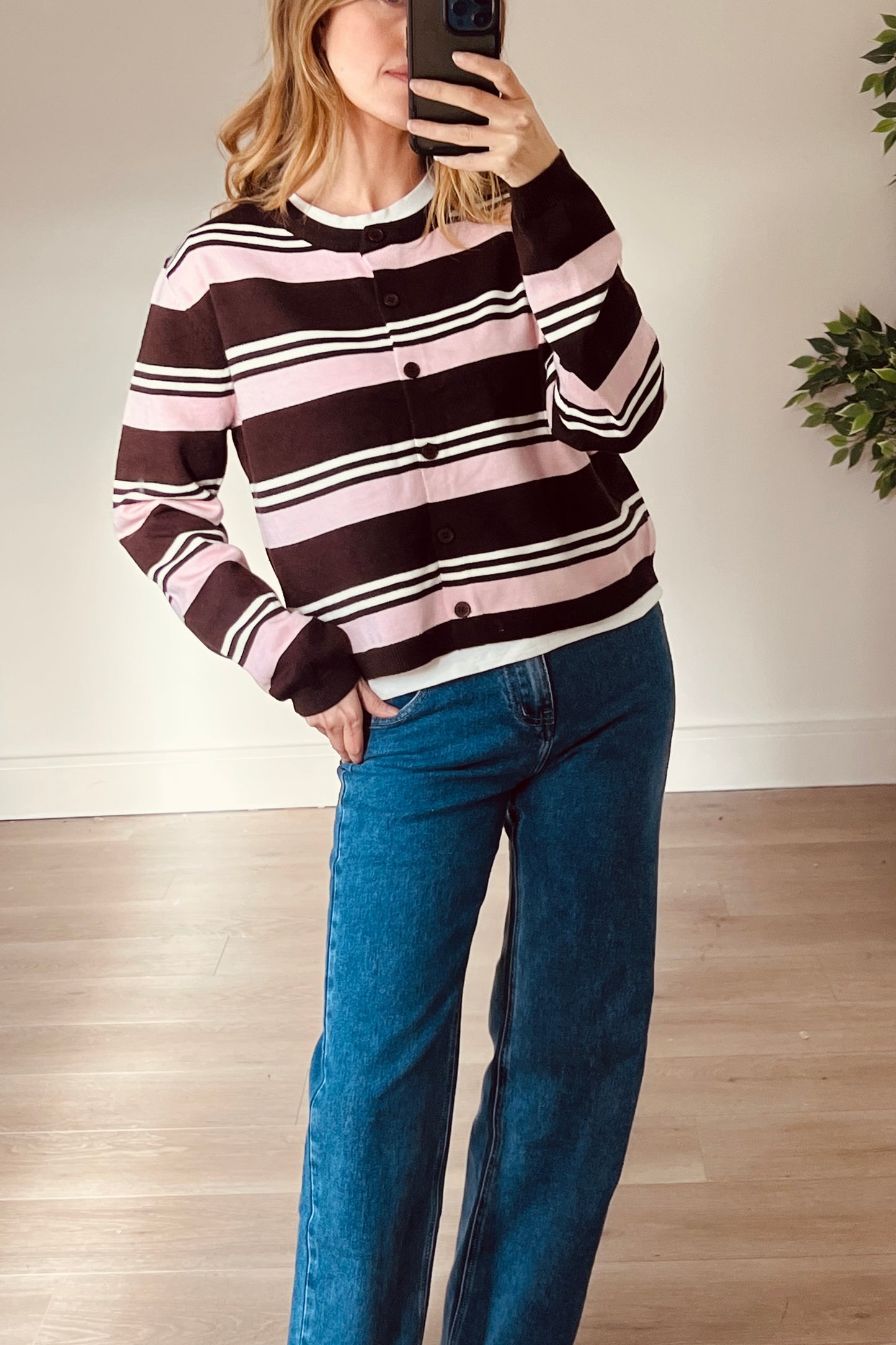 Brown/Pink Button Down Cardigan