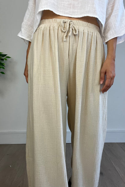 Cheesecloth Trousers in Light Beige