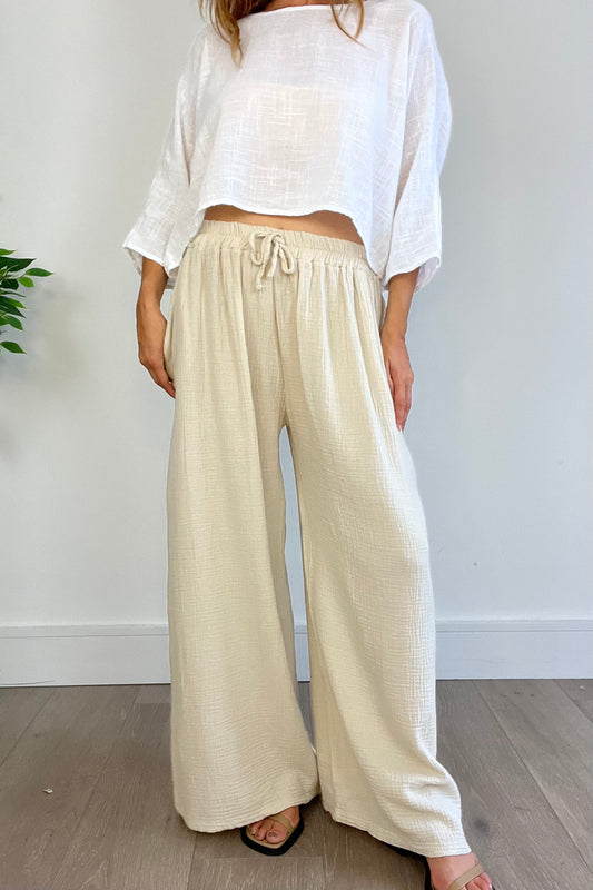 Cheesecloth Trousers in Light Beige