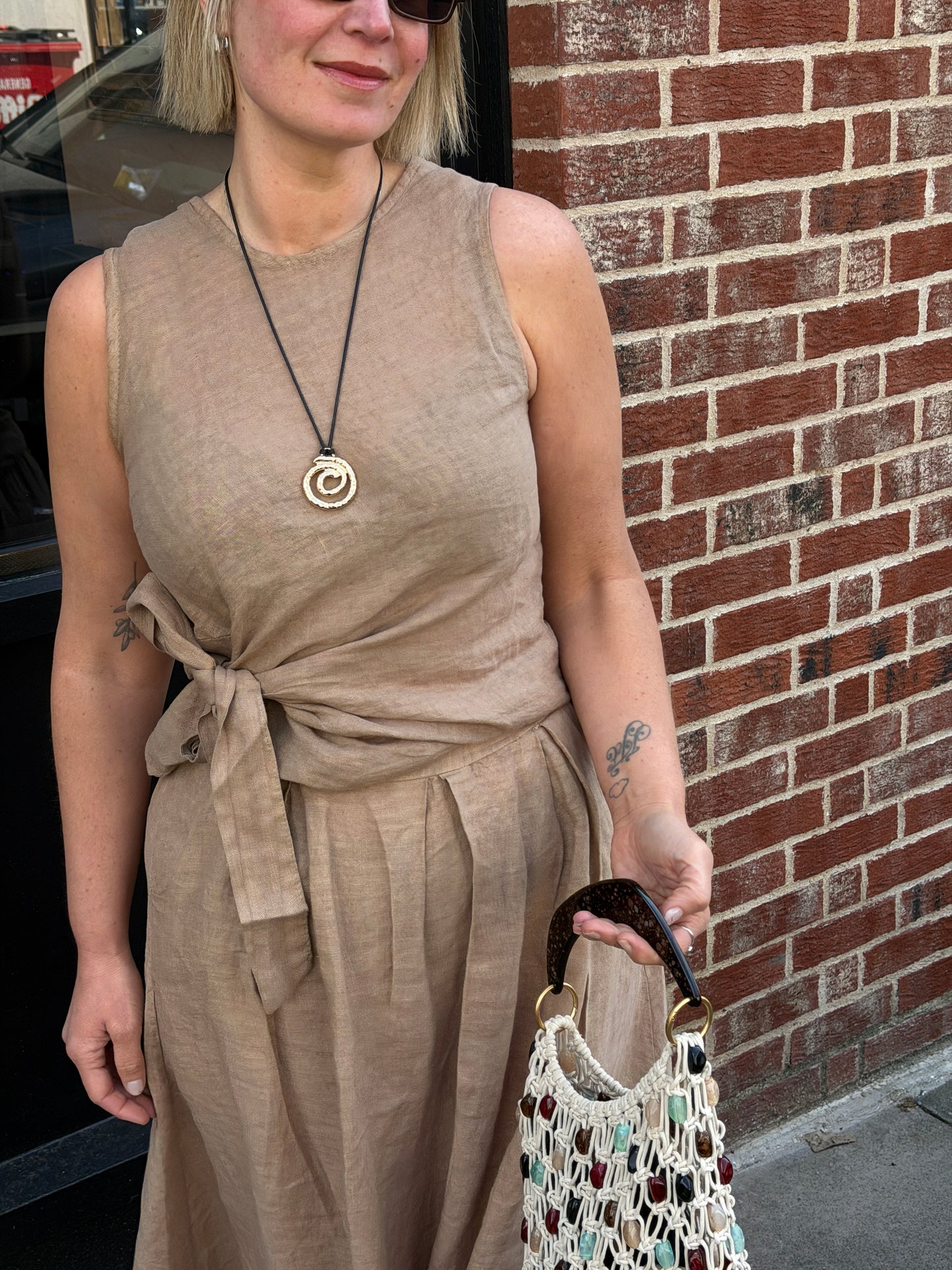 Linen tie front top