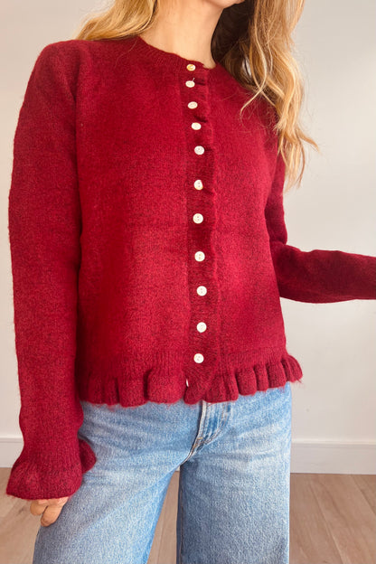 Soft Burgundy Frill Trim Cardigan