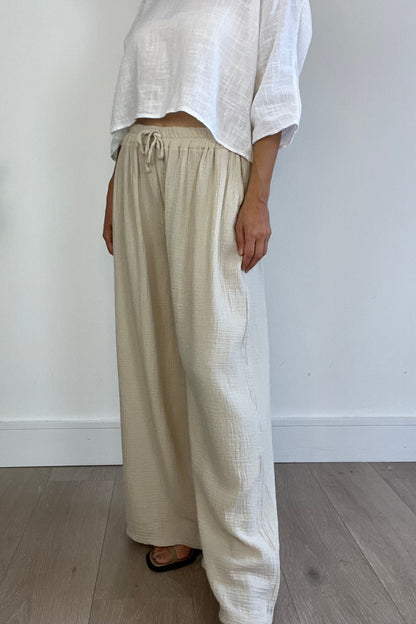 Cheesecloth Trousers in Light Beige
