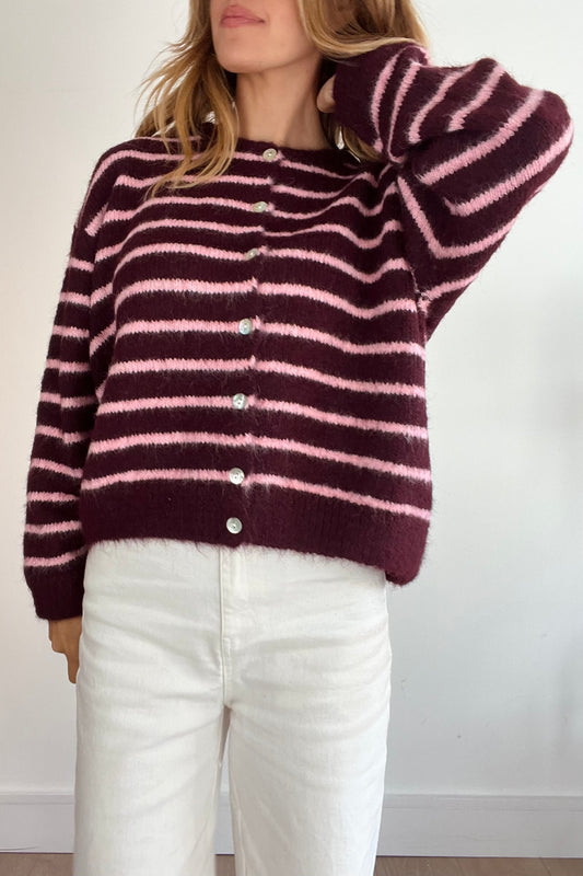 Burgundy/Pink Stripe Cardigan