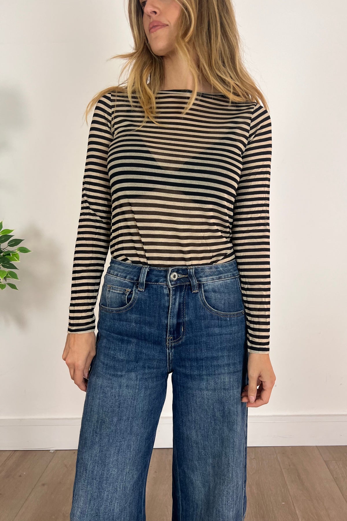 Cashmere Blend Stripe Long-sleeve Top