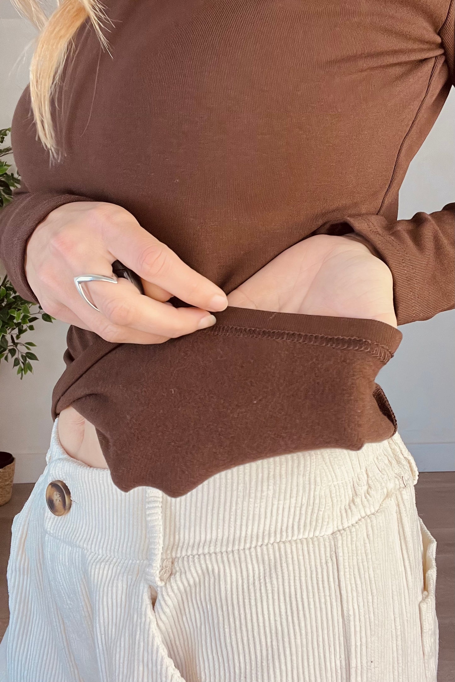 Basic Fleece Lined Top in Brown