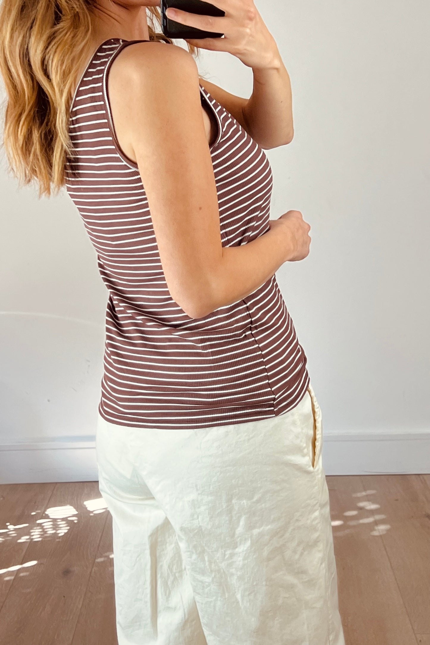 Scoop Neck Stripe Ribbed Vest
