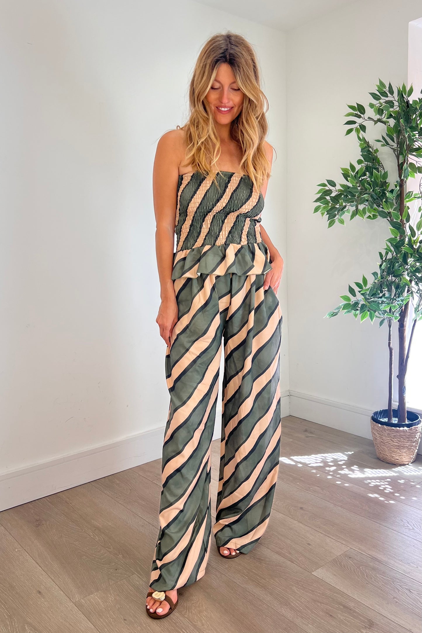 Strapless Diagonal Stripe Co-ord