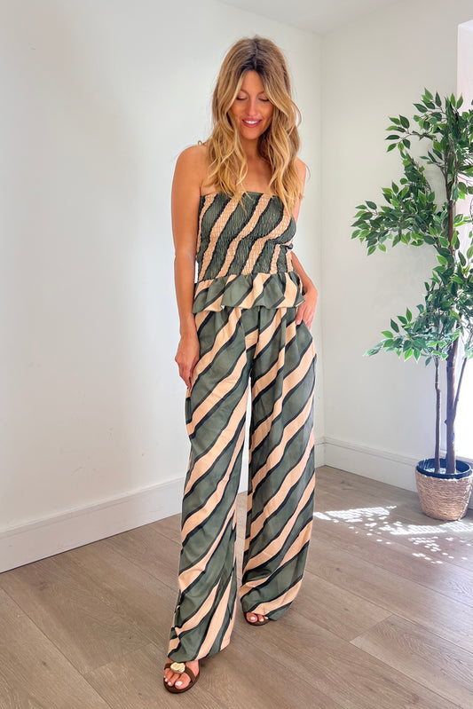 Strapless Diagonal Stripe Co-ord