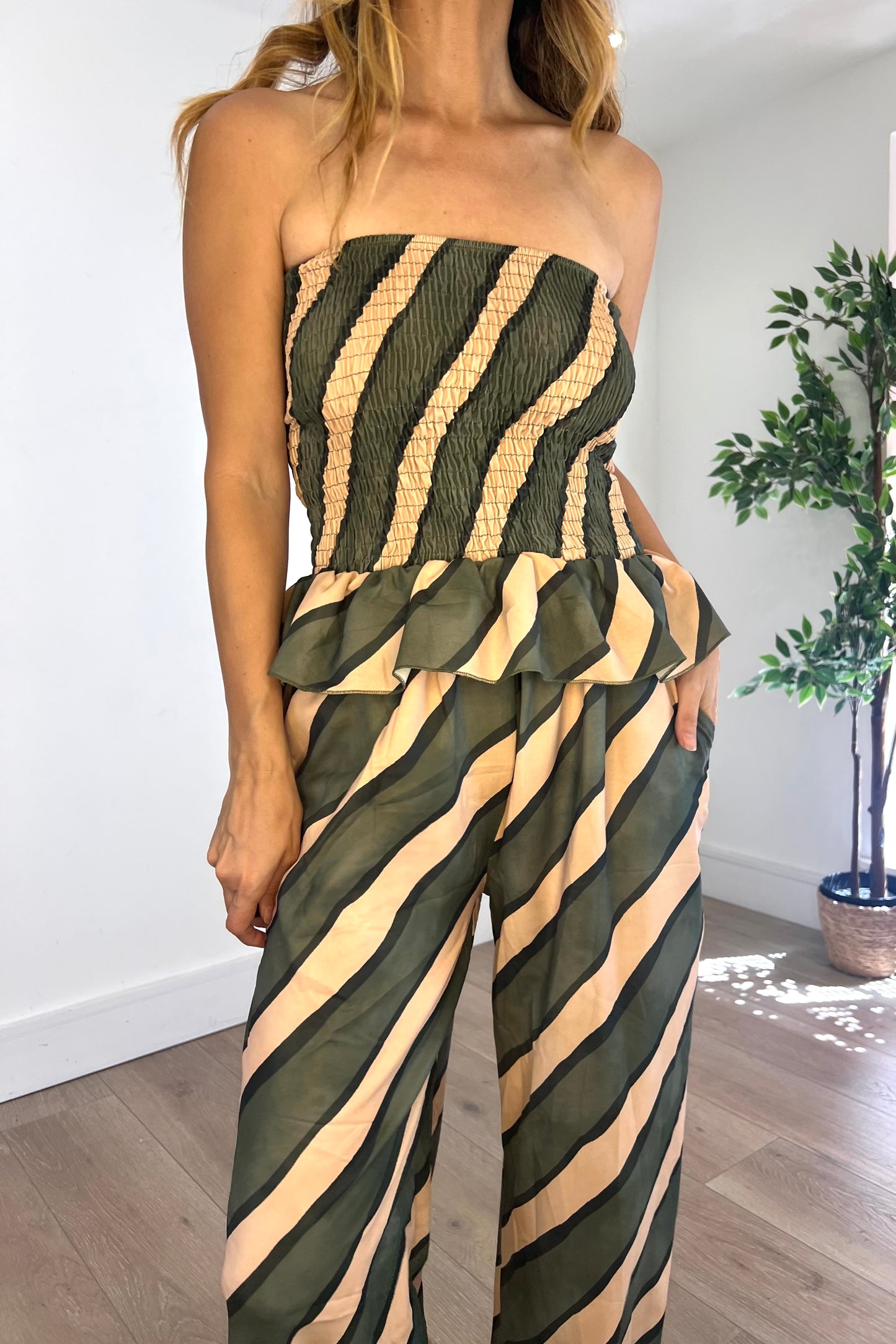 Strapless Diagonal Stripe Co-ord