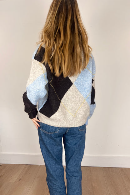 Soft Argyle Knit Jumper in Pale Blue