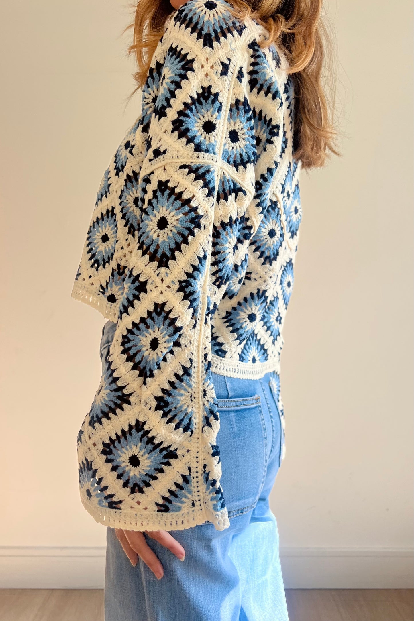 Blue Diamond Pattern Crochet Top