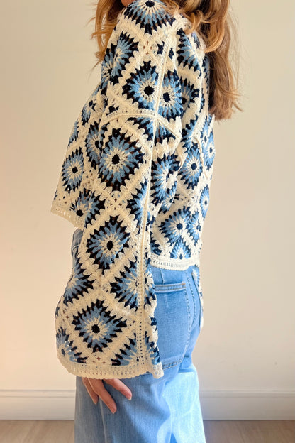 Blue Diamond Pattern Crochet Top