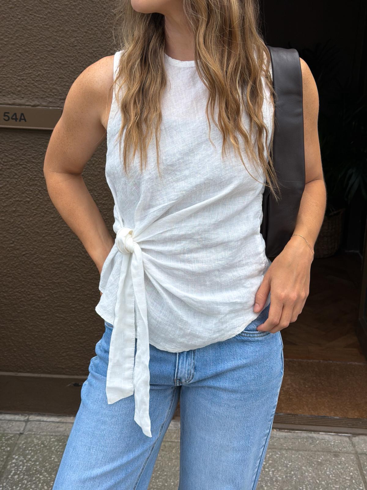 Linen tie front top
