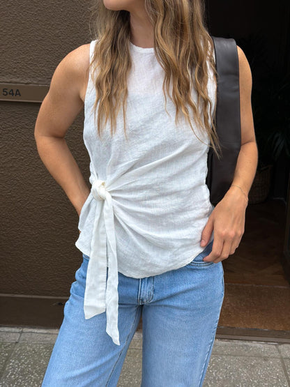 Linen tie front top