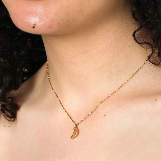 Enamel Croissant Pendant Necklace in Gold