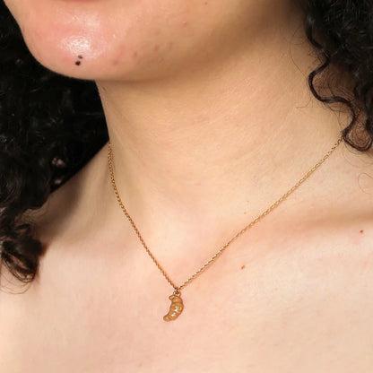 Enamel Croissant Pendant Necklace in Gold