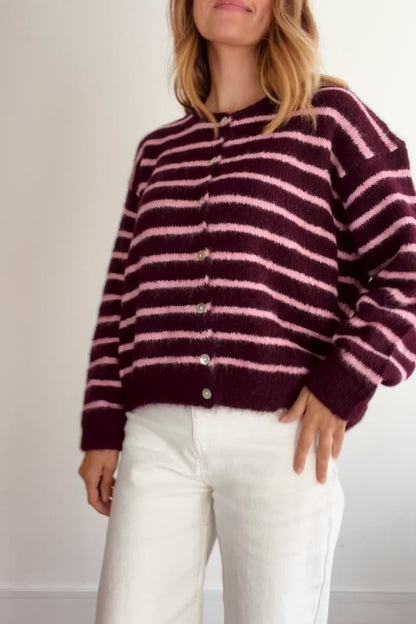 Burgundy/Pink Stripe Cardigan