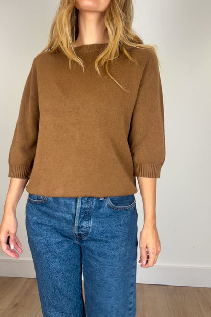 Tobacco 3/4 Sleeve Fine Knit Jumper