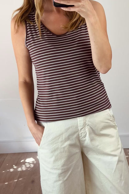 Scoop Neck Stripe Ribbed Vest
