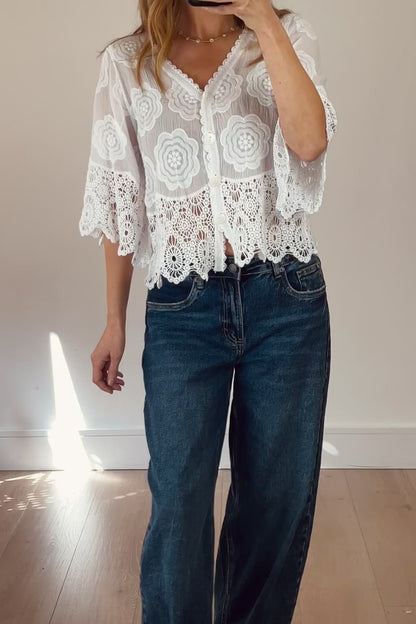 Crochet Detail Crop Cardigan