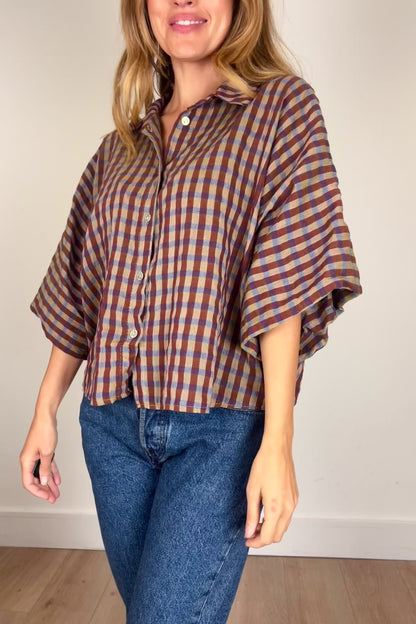 Multi Coloured Check Shirt With Wide Sleeve