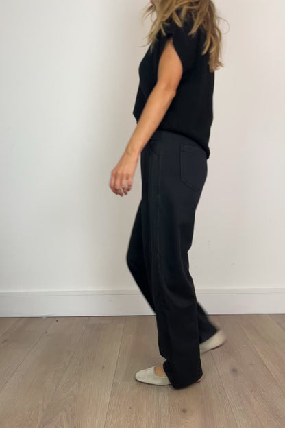 Washed Black Casual Barrel Shape Trousers/Jeans