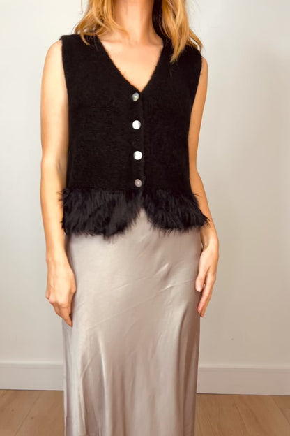 Fur Trim Knit Waistcoat