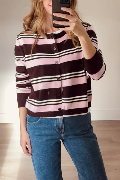 Brown/Pink Button Down Cardigan