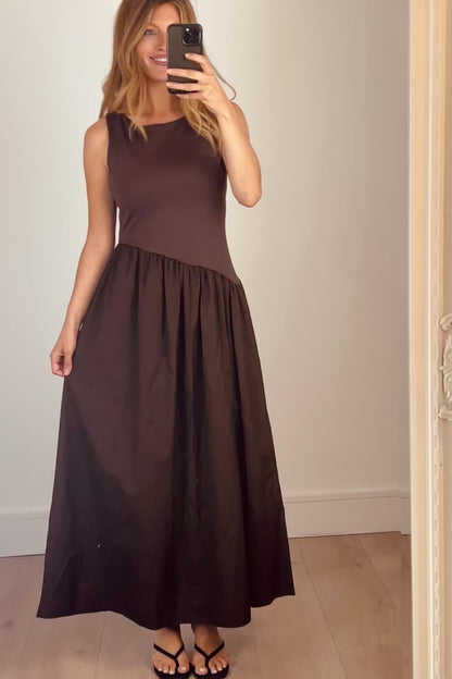 Chocolate Brown Asymmetric Maxi Dress