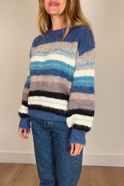 Soft Fluffy Blue Stripe Jumper