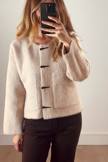 Fluffy Toggle Cardigan in Beige