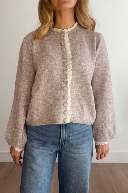 Lace Trim Melange Cardigan