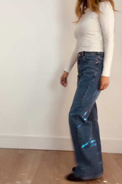 Blue High Waist Wide Leg Jeans