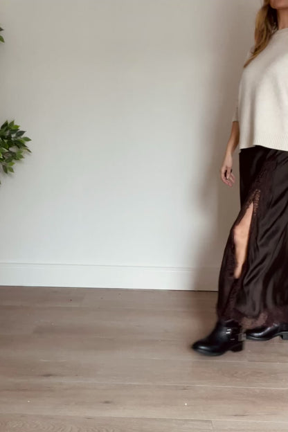 Satin Lace Detail Skirt With Split